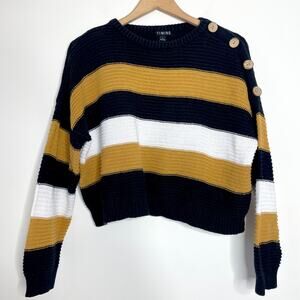 Striped Retro Grunge Indie Sleaze Grandpa Sweater Size L Cropped Wood Buttons